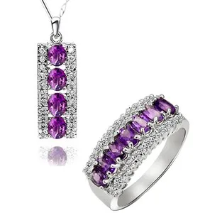 

Amethyst jewelry set Free shipping Natural real amethyst Set include ring,pendant 925 sterling silver 0.25ct*11pcs gems