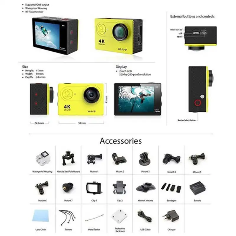 Ultra HD 1080P 30m Водонепроницаемая камера для подводного плавания pro DV видеокамера камера управления телефоном F60R 4K wifi Спортивная камера S