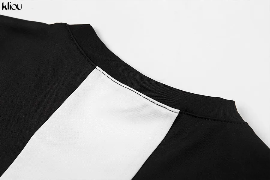 Kliou Женский фитнес 2 шт. наборы Черный Белый Лоскутная активная одежда Топ с коротким рукавом спортивные эластичные леггинсы с высокой