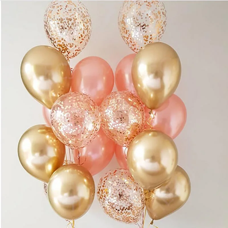 

18pcs Metal Chrome Gold Silver Latex Balloons Transparent Golden Confetti Balloon Wedding Birthday Rose Gold Party Decor Balaos