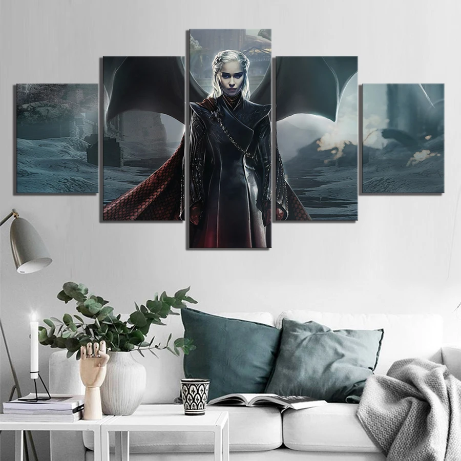 Online 5 stück Game of Thrones Drachen Königin Daenerys Targaryen Fan Kunst Leinwand Malerei HD BEKAM Film Poster Gemälde für Wand decor