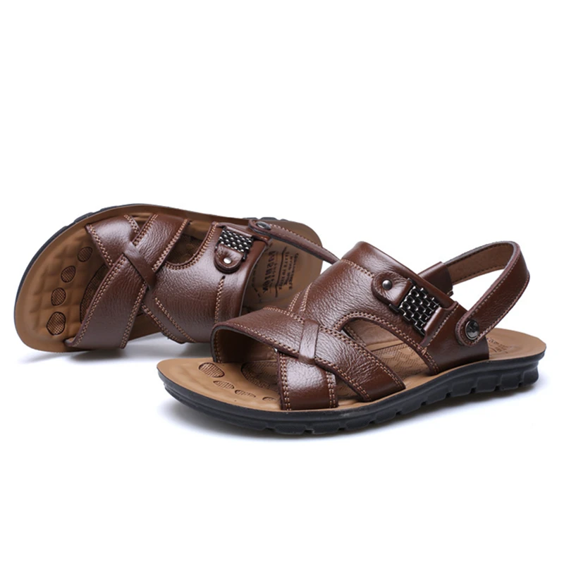 Men's Summer Sandals Brand Leather Beach Sandals For Male Adult Slip-on Men Casual Shoes Black Big Size 38-46 082m Men's Summer Sandals Brand Leather Beach Sandals For Male Adult Slip-on Men Casual Shoes Black Big Size 38-46 082m