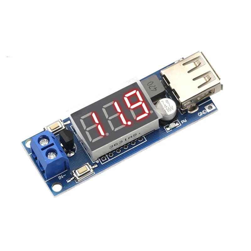 

DC 4.5-40V to 5V 2A USB Charger LED Step-down Buck Converter with Voltmeter Module Low Power Consumption Automatic Protection