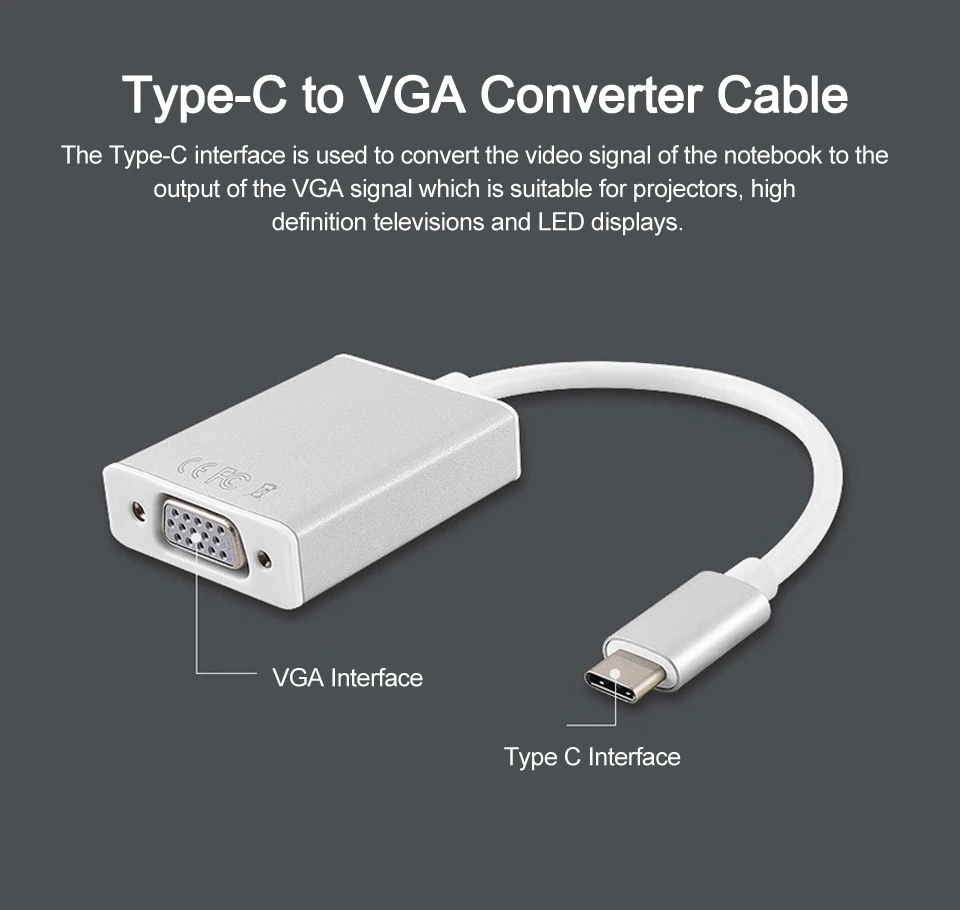 Male USB 3.1 Type C USB-C to Female VGA Adapter Cable 10Gbps  (1)