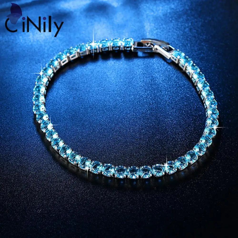 CiNily создан синий камень посеребренный Горячая для женщин ювелирные изделия свадебное кольцо обручальное в виде цепи браслет 7 5/" NS2136 - Окраска металла: Silver
