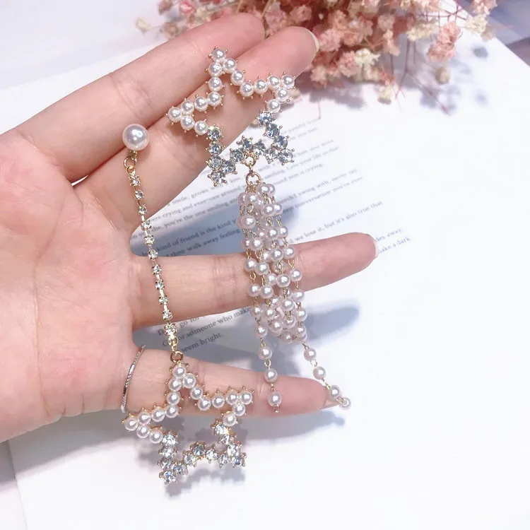 MENGJIQIAO корейские новые шикарные хрустальные серьги в форме сердца с длинной кисточкой для женщин элегантные жемчужные подвески ювелирные изделия