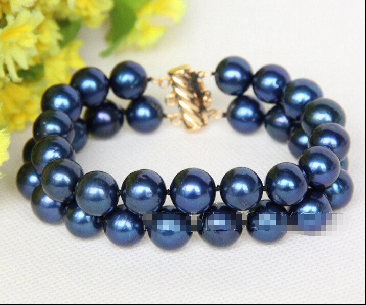 

8" 12mm round navy blue pearls bracelet magnet clasp E2680^^^@^Noble style Natural Fine jewe FREE SHIPPING