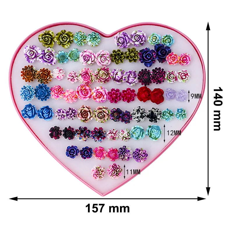 OATHYAN 36 пар/компл. модные серьги в виде цветов розы, набор смешанные цвета для Для женщин девочек Винтаж смолы маленькие серьги в стиле ретро, ювелирное изделие, подарок