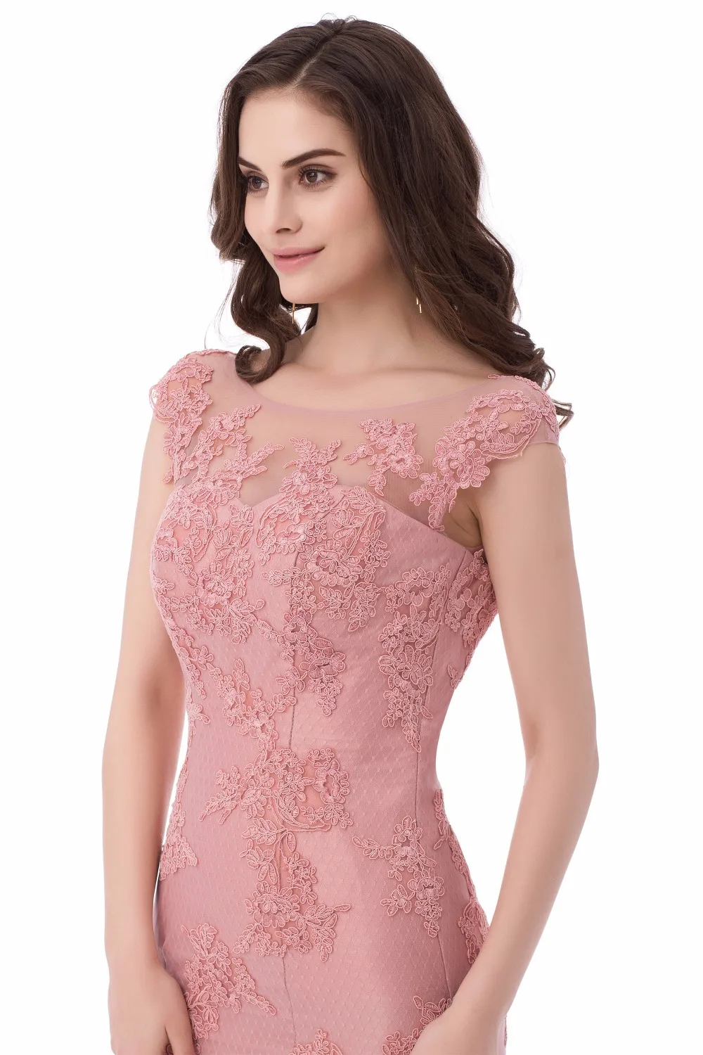 Mermaid Pink Lace Evening Dresses Long 2019 Sexy Backless Floor Length Tulle Abendkleider Robe De Soiree Kaftan