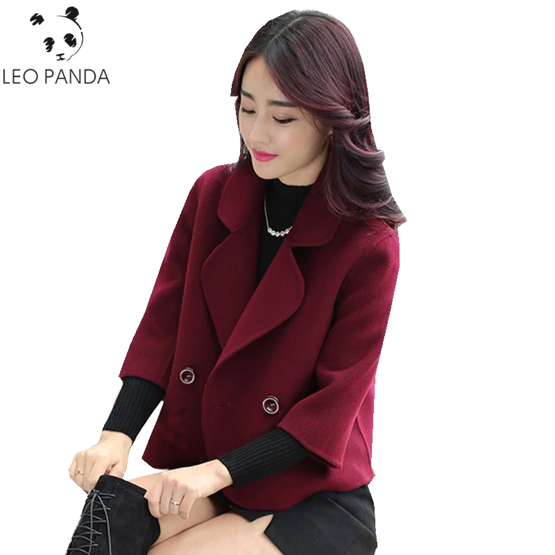 

Spring Autumn Women Wool Elegant Coat Female Short Double Breasted Slim Turn-down Collar Female Comfortable Woolen Coats ZX1329