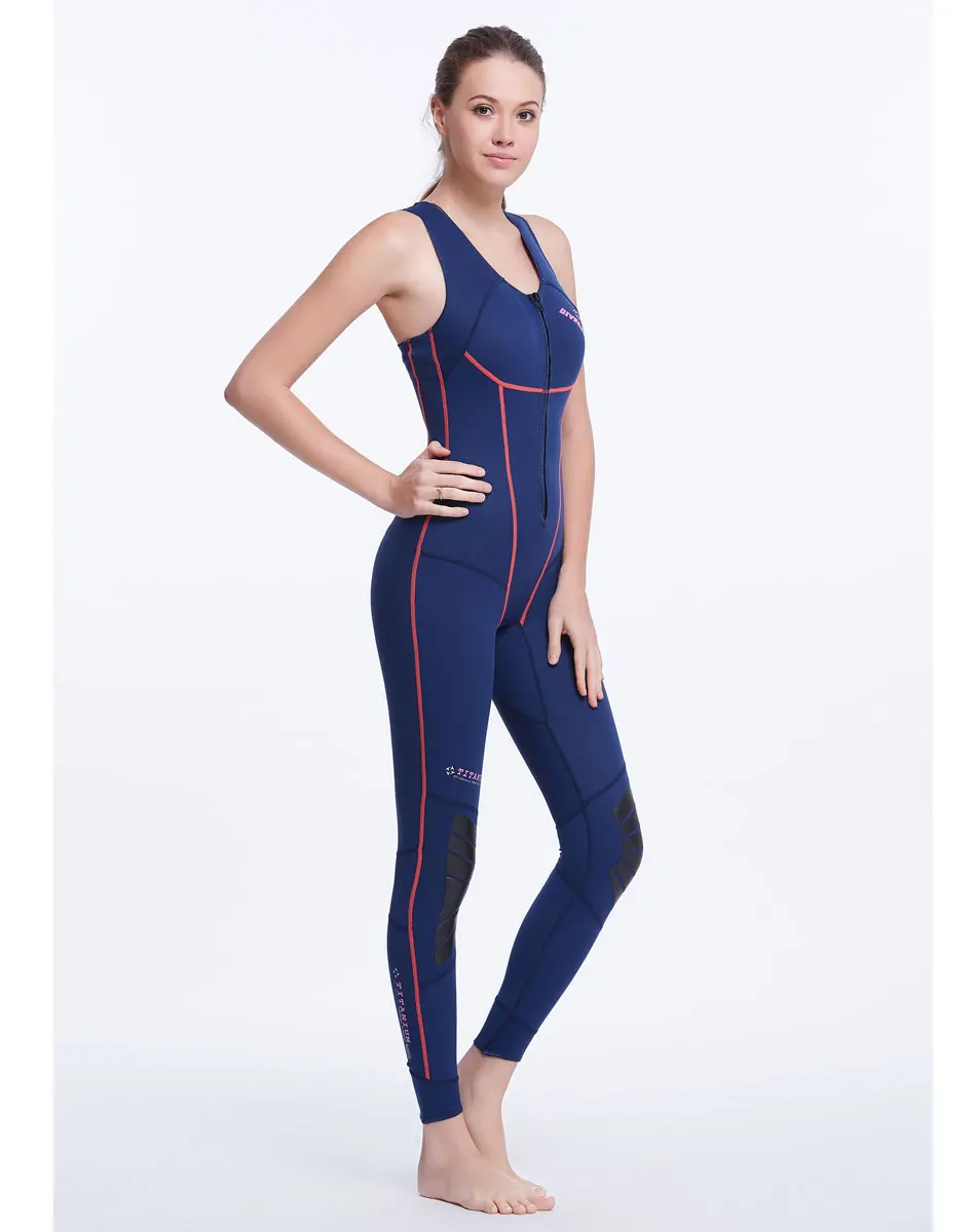 1.5mm Neoprene Women's Long John Wetsuit Front Zipper Blue Sleeveless