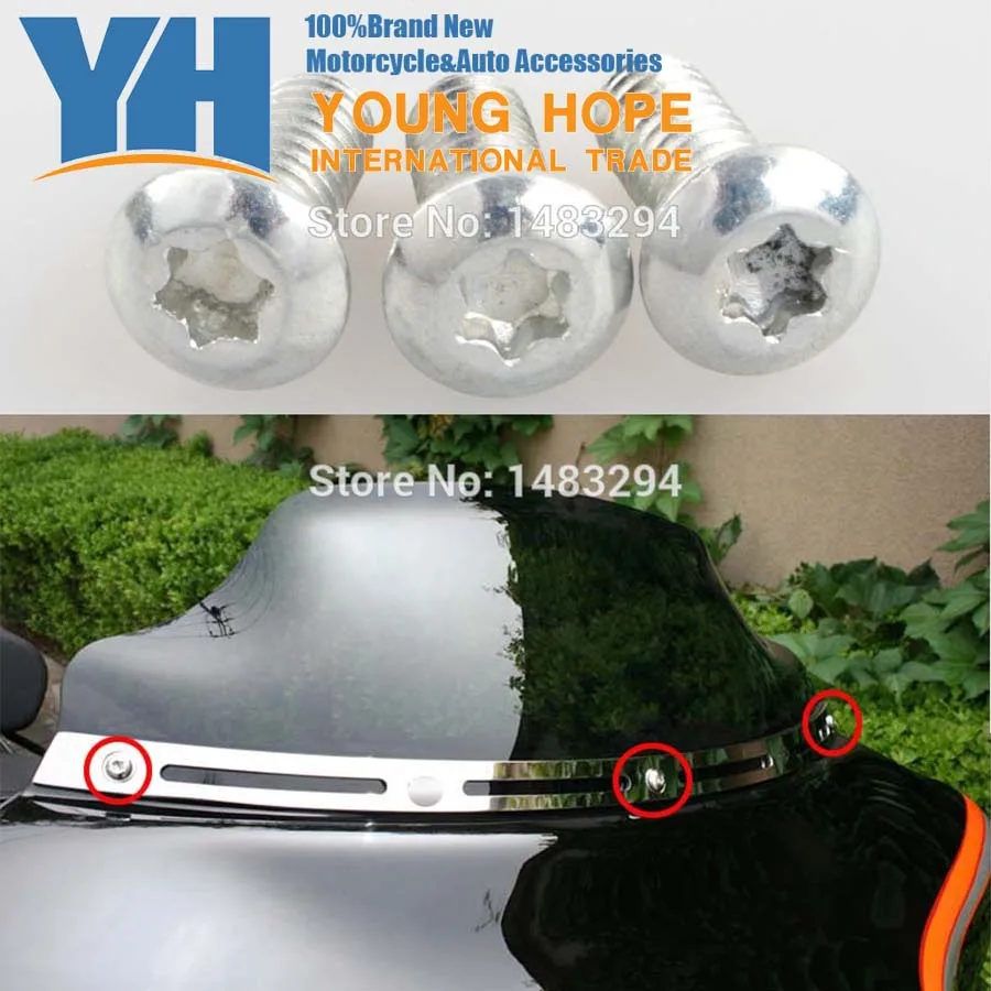 

3Pcs Chrome Screws Slotted Stock Batwing Trim Fairing Windshield Bolt Kit Fits for 1996-2013 Harley Touring Electra Glides