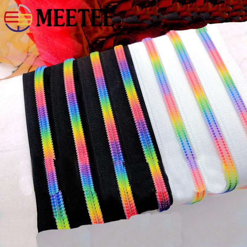 

Meetee 2M/5M/10M 5# Nylon Colored Tooth Zipper Black White Cloth Code Loading Zipper DIY Home Textile Bag Sewing Accessories