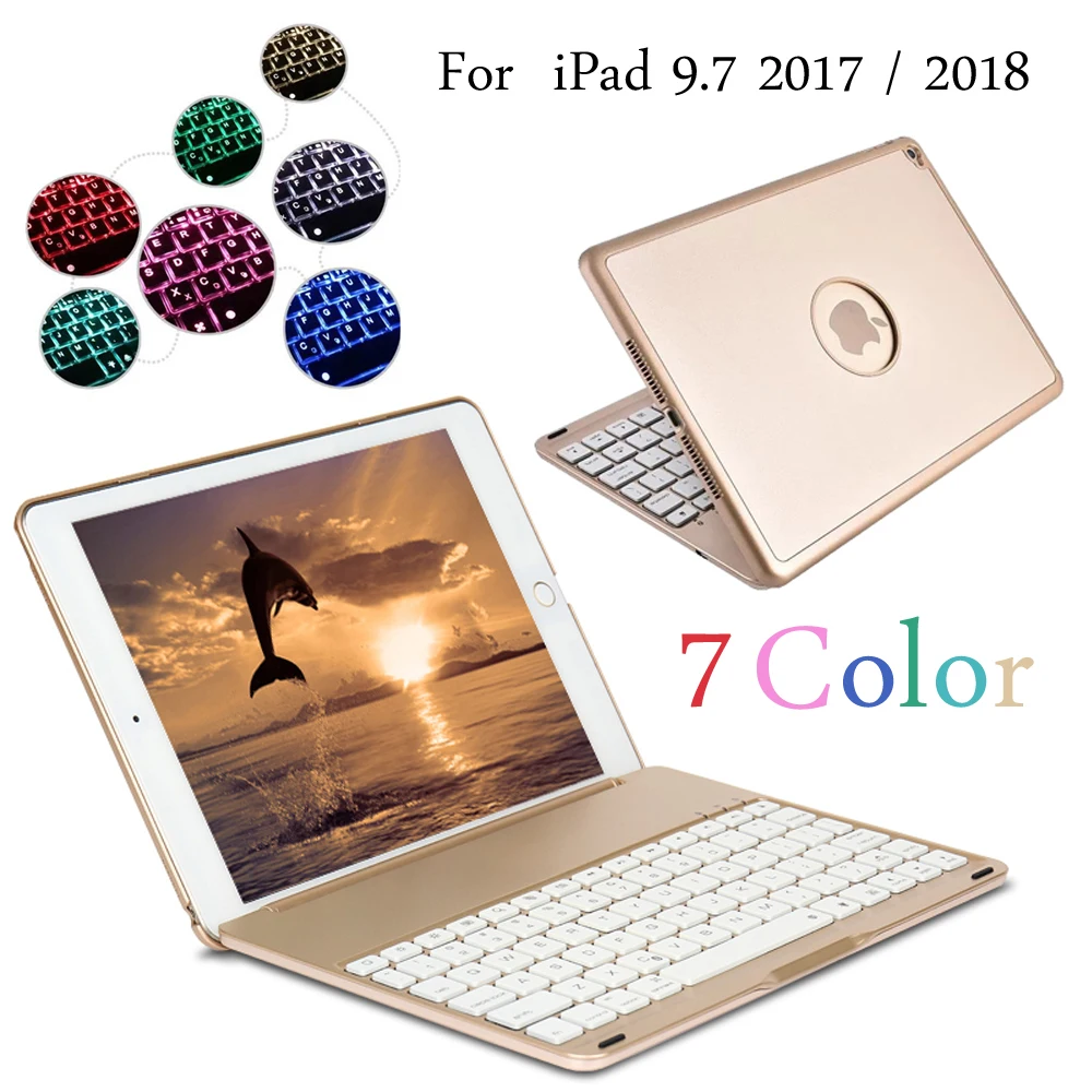 7 Colors Backlit Light Wireless Bluetooth Keyboard Cover Case For iPad 9.7 2017 2018 A1822 A1823 A1893 A1954 + Stylus + Film