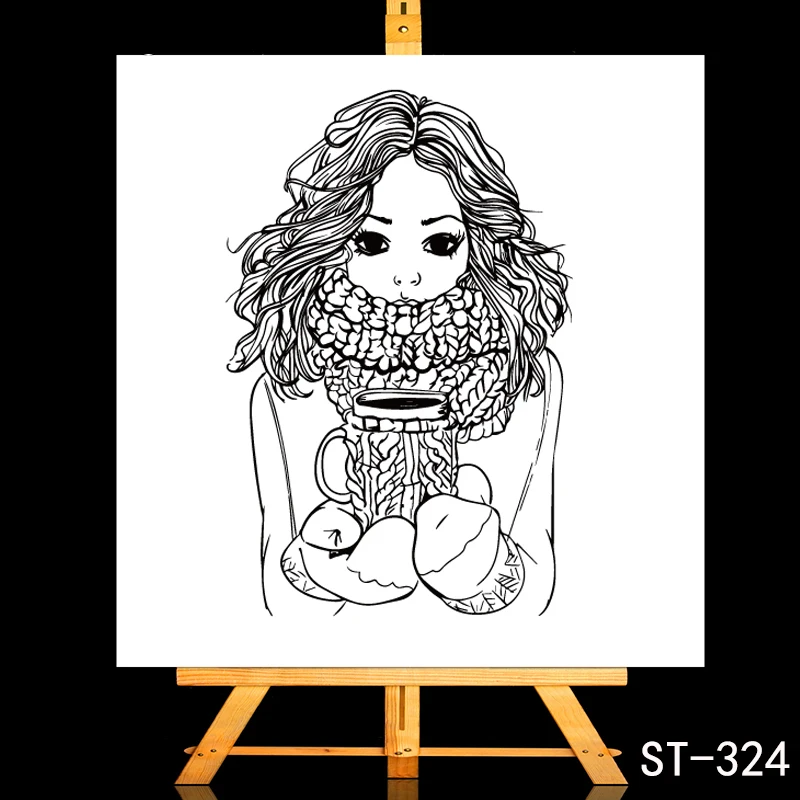 

ZhuoAng Cute coffee girl Transparent and Clear Stamp DIY Scrapbooking Album Card Making DIY Decoration Making