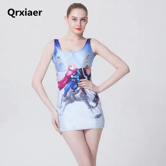 

Qrxiaer Summer Cartoon Frozen Dress Spaghetti Strap Princess Anna Dress for Girls women Clothing Casual Mini Cool Slim Dresses