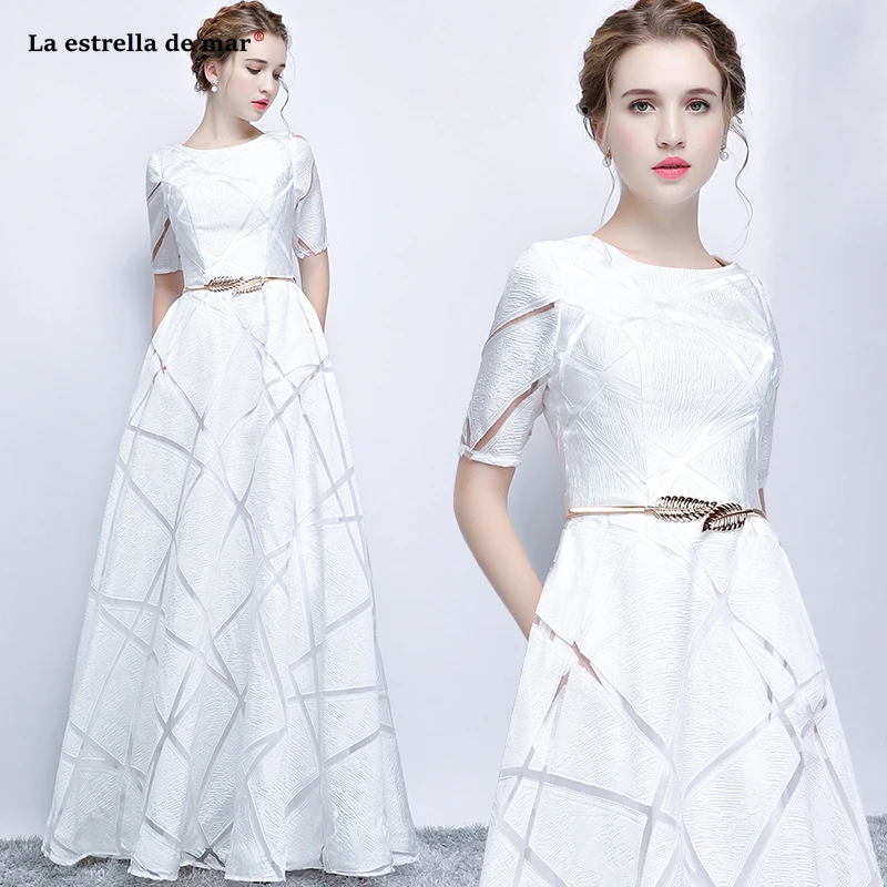 Vestido boda mujer invitada2019 Новое кружевное платье с коротким рукавом трапециевидной формы белого, бордового, серебряного цвета для подружки невесты длинное простое vestido madrinha
