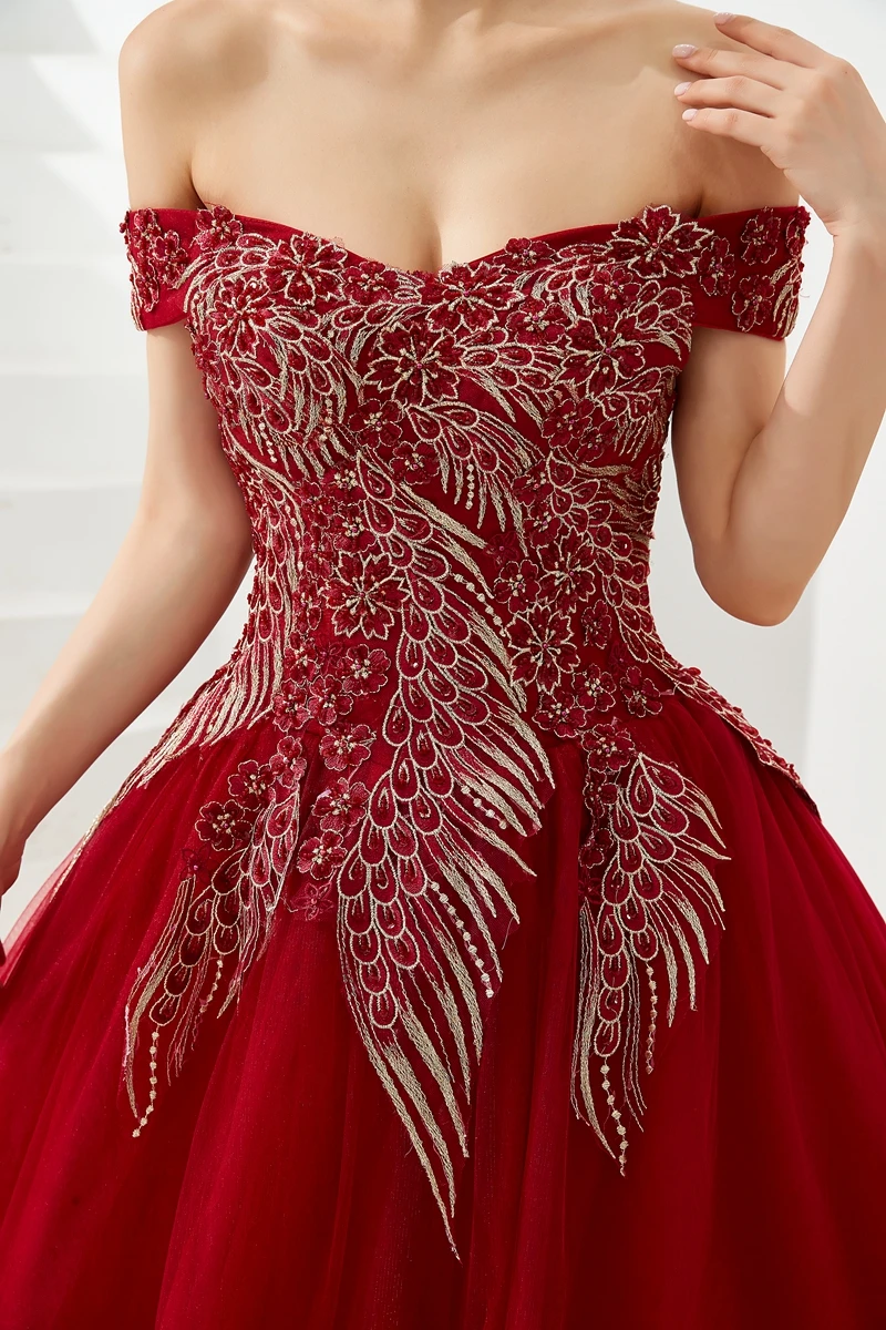 Цвет красного вина новые Бальные платья с открытыми плечами бальное платье с аппликацией в виде официальная Вечеринка Длинные платья для выпускного бала для девочек, vestidos de fiesta, de noche