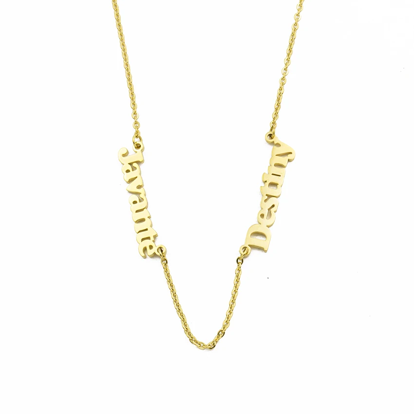 

Personalized Customized 2 Names Necklace Customized Love Heart Choker Necklaces Gold Color Handwriting Nameplate Couple Necklace