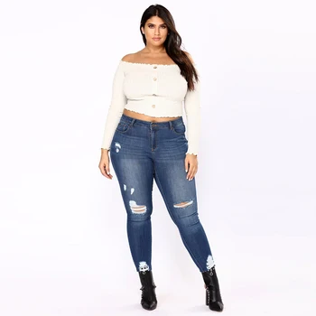 

YOFEAI New Plus Size 2XL-7XL Jeans Women Fashion Ripped Jeans For Women Sexy Slim Skinny Women Pencil Pant Slim Big Size