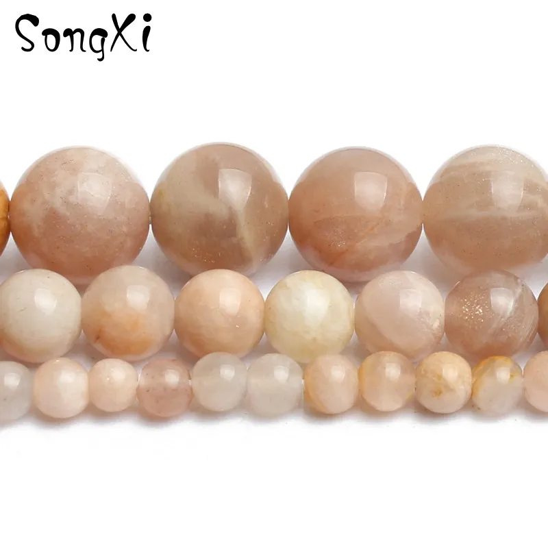 

Wholesale Natural Round Sunstone Loose Spacer Beads for Jewelry Making Pick Size 4/6/8/10 MM DIY Necklace Bracelet 15 inches