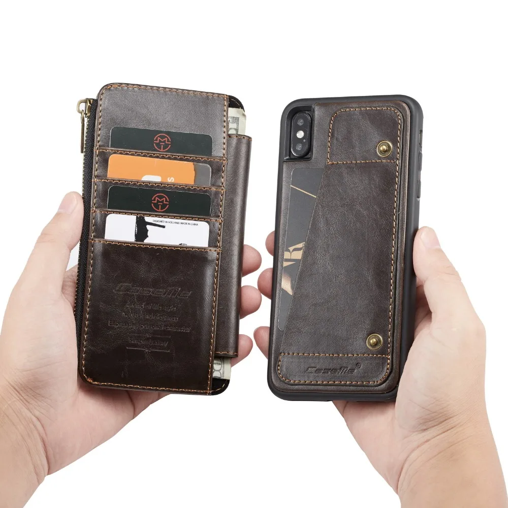 Multifunction Phone Bags for iPhone XS Max Case Retro PU Leather Cases Zipper Wallet Card Pocket TPU Back Cover for iPhone XR XS