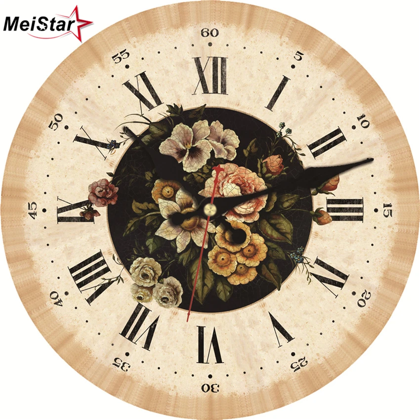 MEISTAR винтажные круглые часы с цветочным принтом лаконичный дизайн бесшумные для