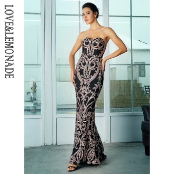 

LOVE&LEMONADE Rose Gold Braid Fishtail Shape Sequins Long Dress LM81342-4