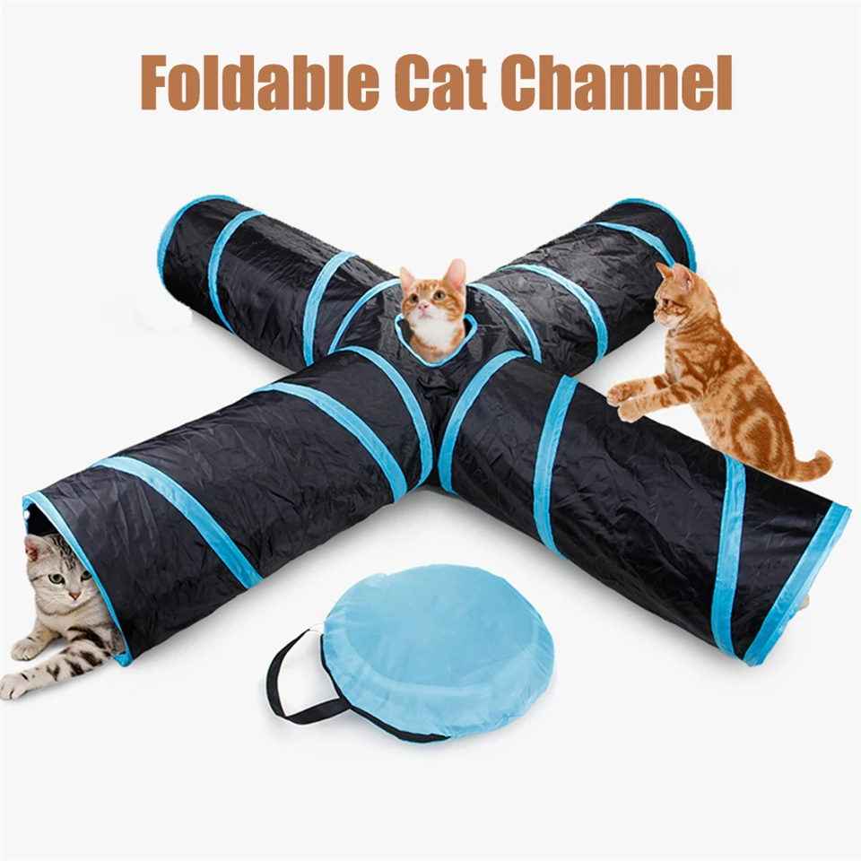 

Dropshipping Pet Cat Tunnel Toys for Cat Kitten 4 Holes Collapsible Crinkle Cat Playing Tunnel Toy Tunnel With Ball For Cats