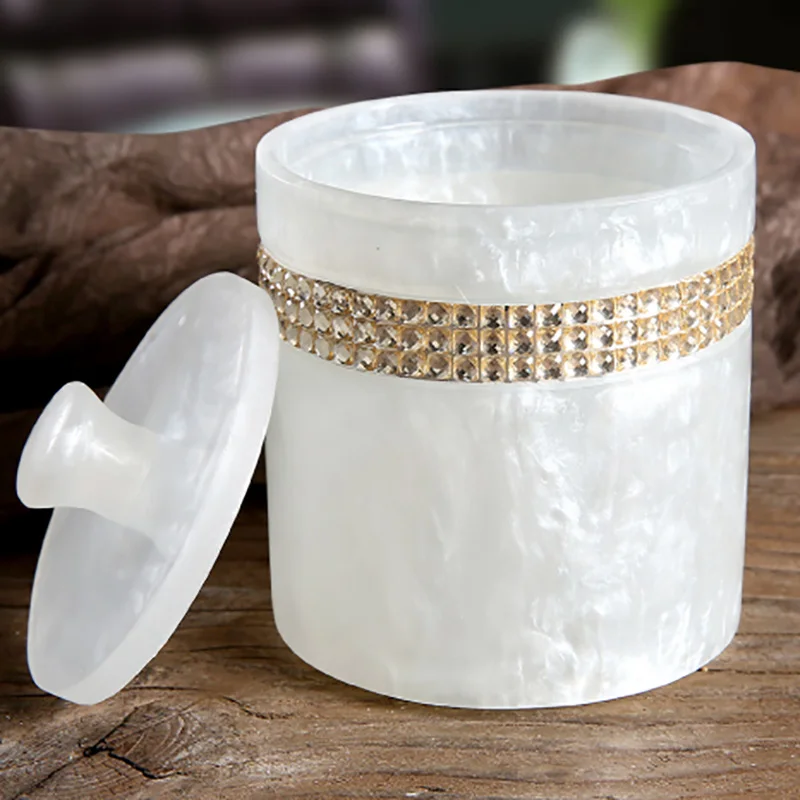 White with diamond jewelry box necklace ring earring bracelet swab cotton pad boxes toothpick cans simple storage box