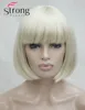 StrongBeauty Short Straight Blonde Bob, Swept Bangs Full Synthetic Wig ► Photo 1/4