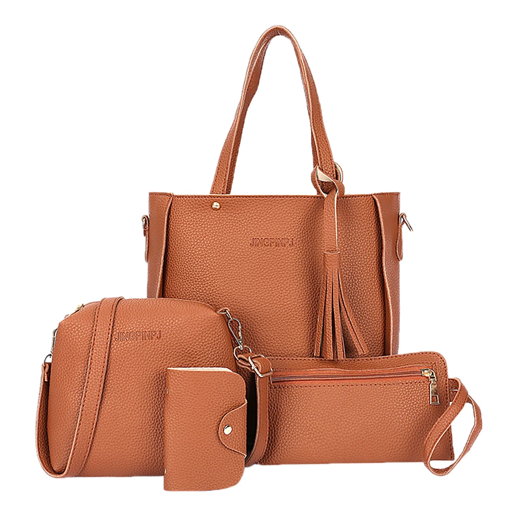 4 шт. женская модная сумка на плечо сумка-тоут кошелек сумка-мессенджер набор - Цвет: brown