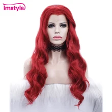 Imstyle красные парики для женщин синтетический парик на кружеве длинные волнистые термостойкие волокна косплей вечерние парики 24 дюйма