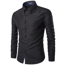 2016 new solid dress chemise homme fashion print polka dot Cuffs shirts male long sleeve slim casual men shirt 5 color