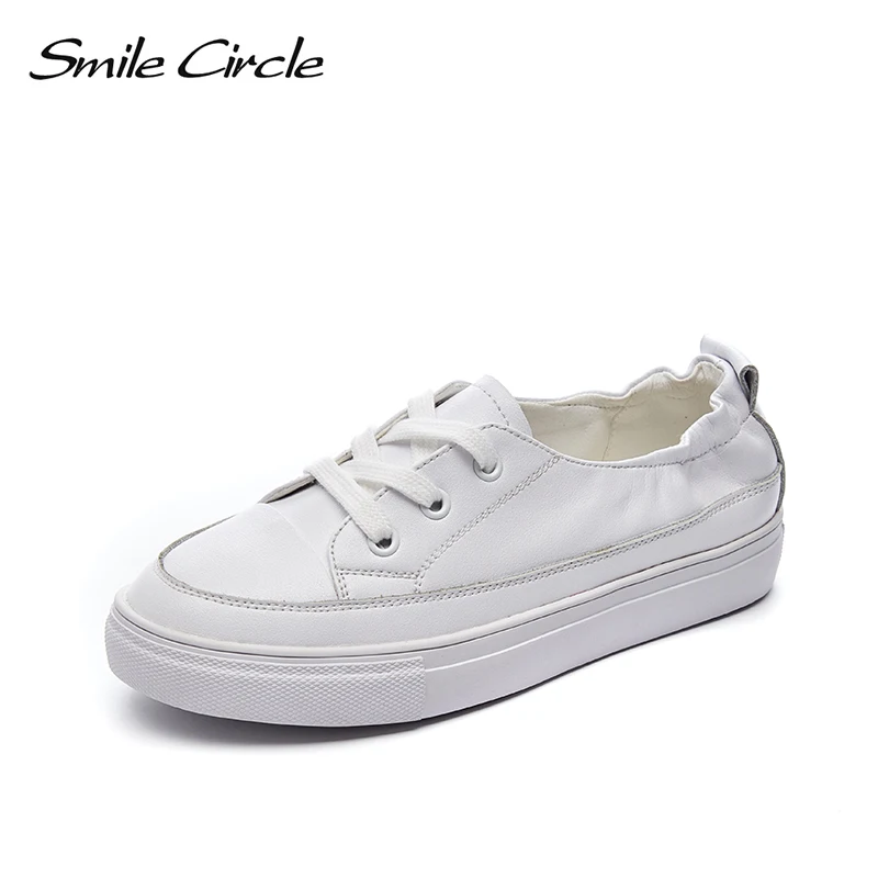 

Smile Circle White Sneakers Women 2019 Spring new Fashion Lace-up Flat Shoes big size 34-44 soft casual sneakers Summer shoes
