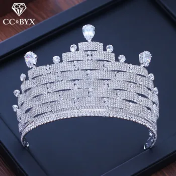

CC big crown tiara luxury high quality full cz stone engagement wedding hair accessories for bride pageant fine jewelry XY218
