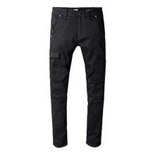 Fashion Mens Jeans Distressed Slim Pants Embellished Ribbed Stretch Pants Black Men Biker Jeans Slim Trousers Men Clothes