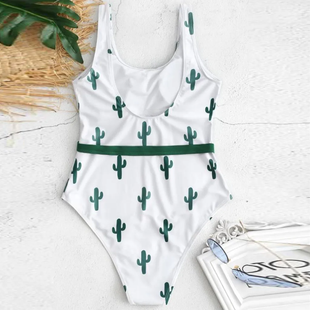 

Women Bikini Set Women O-Neck Skinny Bikini Cactus Printed One-piece Bathing Swimsuit Summer Beachwear Bodysuits May 30