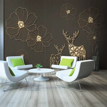 Custom 3d wallpaper modern minimalist gold line flower plum TV background wall - silk waterproof material Custom 3d wallpaper modern minimalist gold line flower plum TV background wall - silk waterproof material