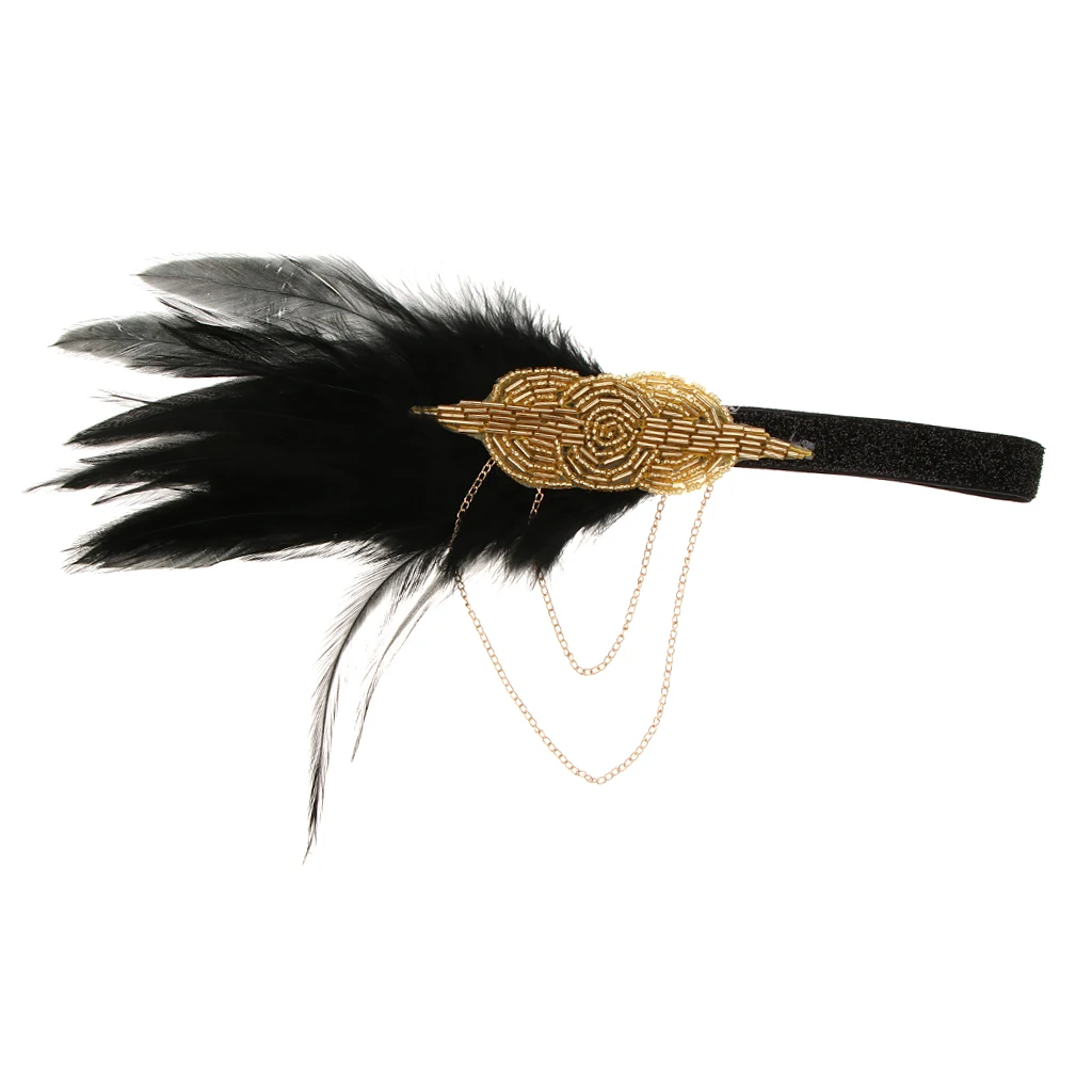 Vintage 1920s Headpiece Feather Tassel Flapper Headband Great Gatsby Headdress Party Prom Hair Accessories