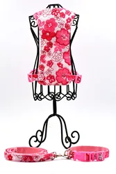 Fashion pink Flowers pattern dog harness+leash+collar nylon soft dog harness matching small dog collar leash set adjustable S L Fashion pink Flowers pattern dog harness+leash+collar nylon soft dog harness matching small dog collar leash set adjustable S L