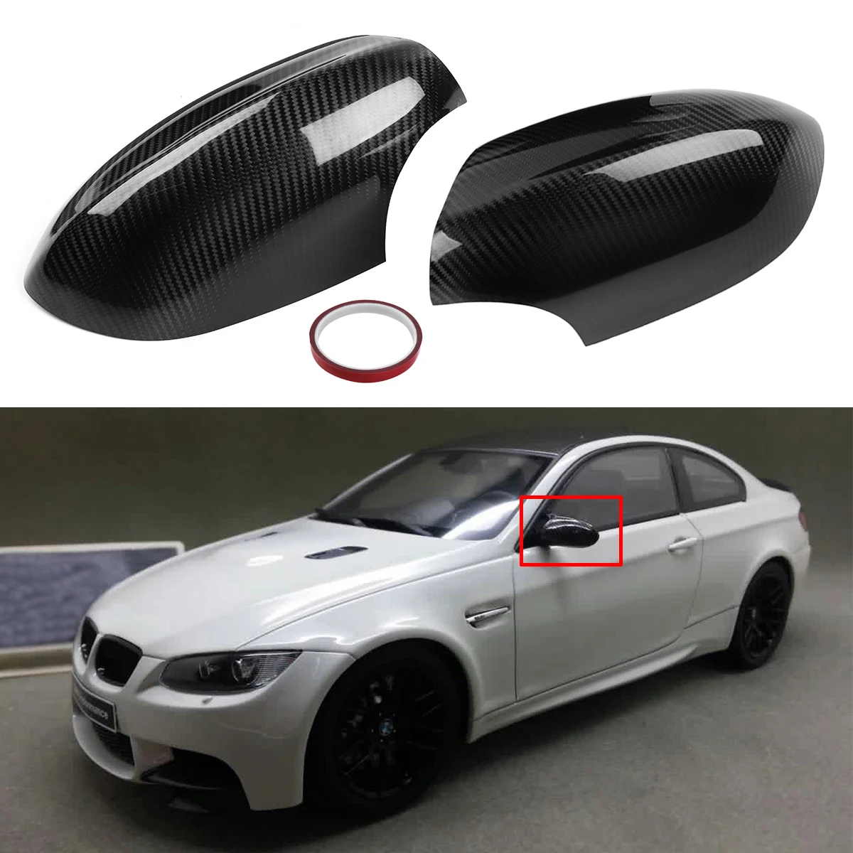 1Pair Real Carbon Fiber Add on Side Mirror Cover Caps Exterior