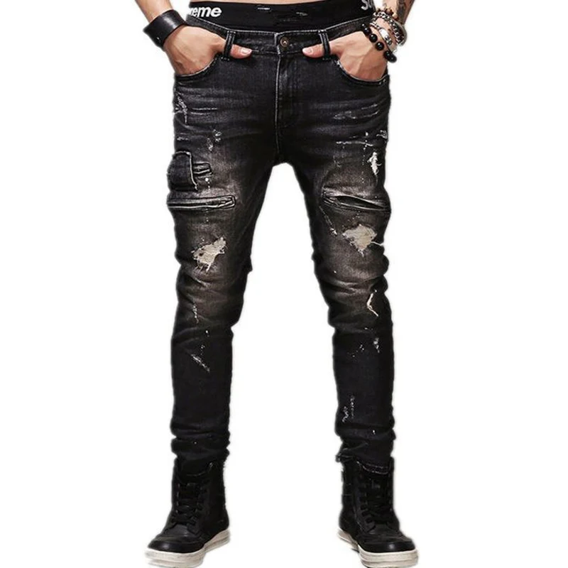 denim skinny wax jeans overalls skinny jeans mens denim pencil jeans male pant for distressed