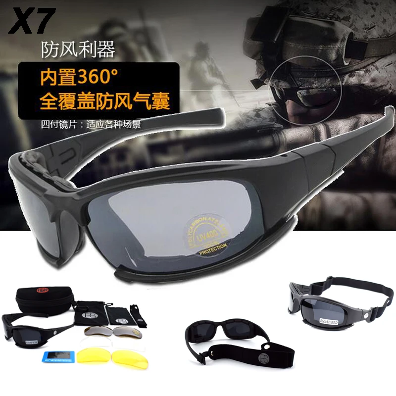 X7 Polarized Sport Tactical Sunglasses 4 Lens Kit Outdoor Uv400 Protection Goggles Military