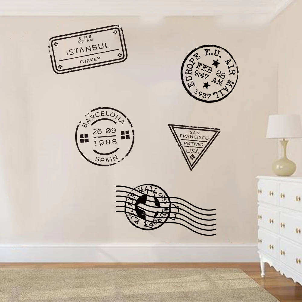 Travel Stamp Wall Decal Bedroom Kids Room Journey Stamp Post Office Travel Stamp Wall Sticker Living Room Vinyl Home Decor Art  (3)