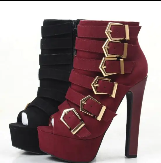 Newly arrival woman boots short boots zipper closure type  thick heel high heels black and wine red  color can choose