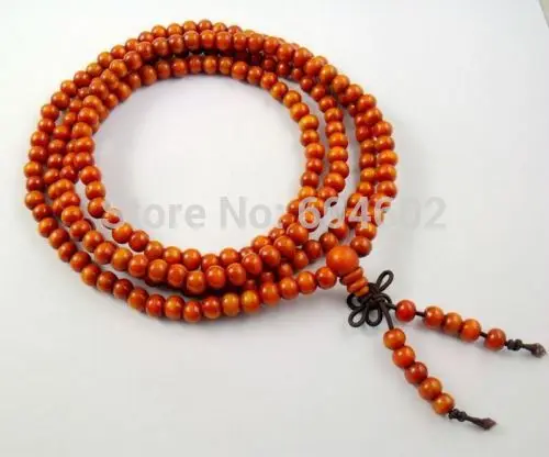 

6mm Tibetan Buddhism 216 Dark Yellow Wood Prayer beads Mala Necklace