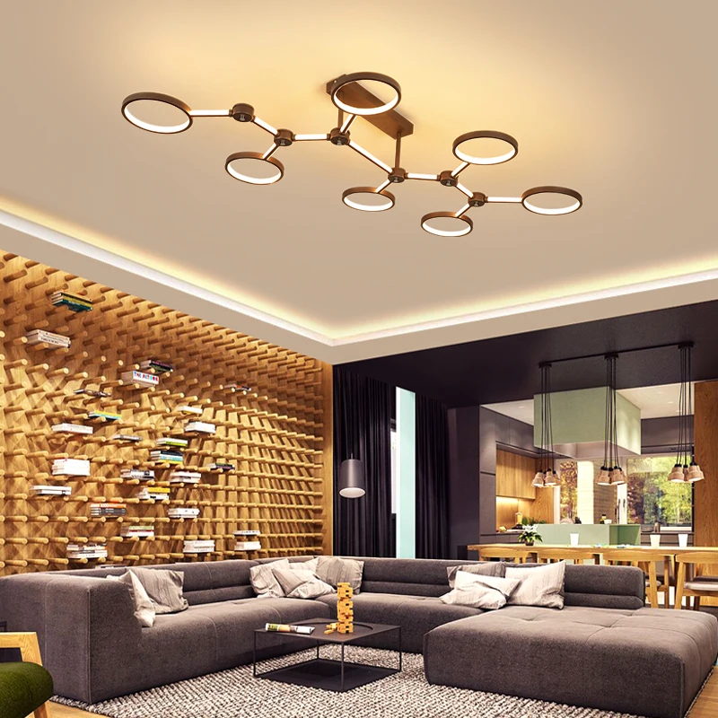 

Modern LED Chandeliers Lights For Living Room Dimmable With remote and Metal Frame coffee color Lights Bedroom Lighting Fixtures