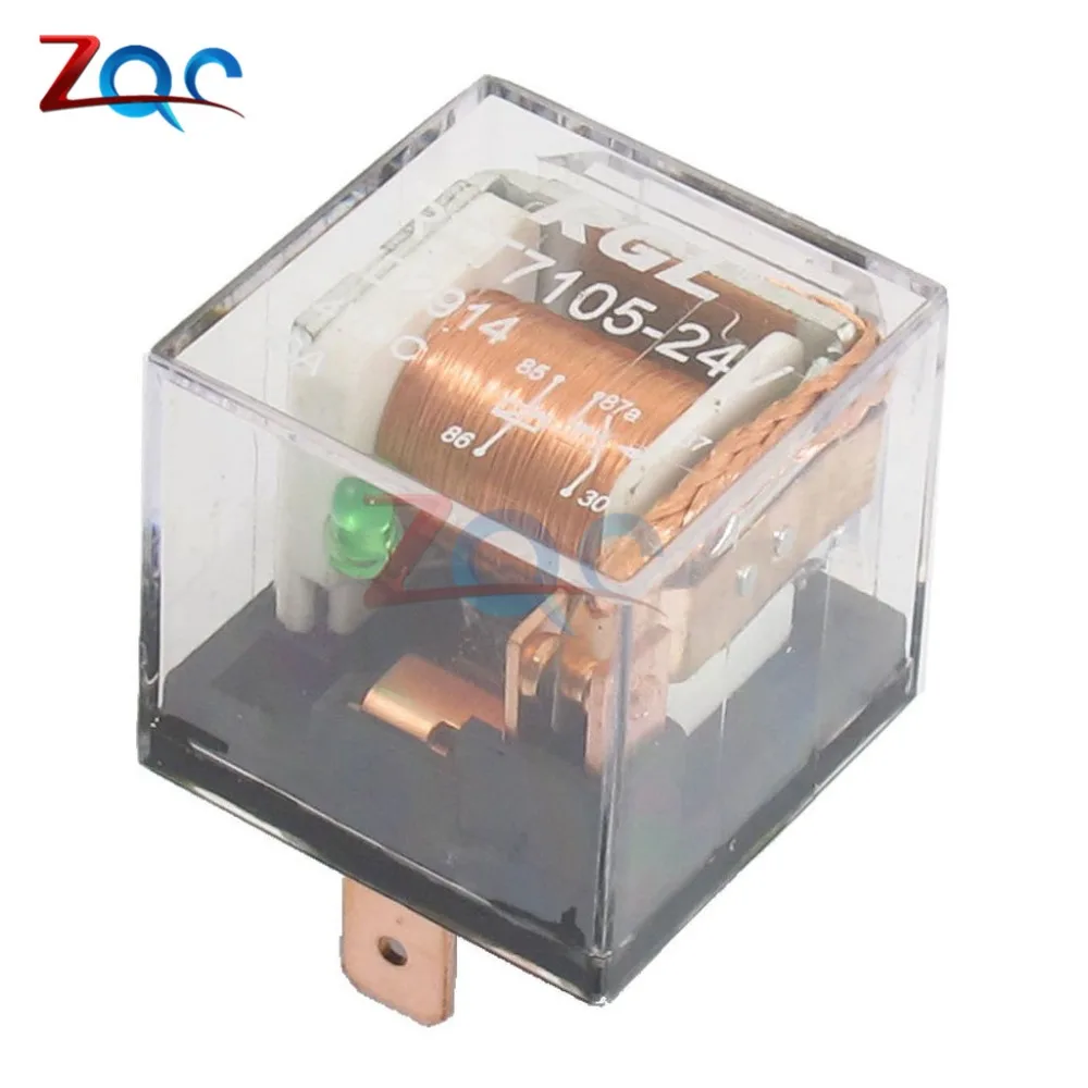 DC 12V 80A 1NO 1NC SPDT 5 Pins Green Indicator Light Truck Car Relay