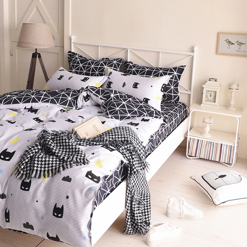 Cartoon Bedding Set Batman Pattern Black Color Duvet Cover Bed Sheet Pillowcase